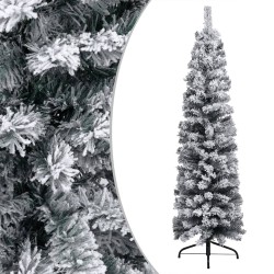 vidaXL Árbol de Navidad delgado con nieve PVC verde 240 cm