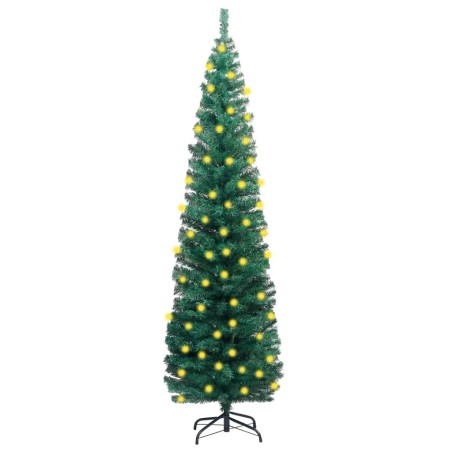vidaXL Árbol de Navidad delgado con luces y soporte PVC verde 240 cm