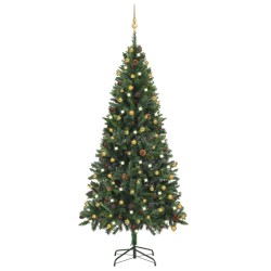 vidaXL Árbol de Navidad preiluminado con luces y bolas verde 210 cm