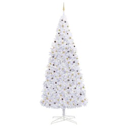 vidaXL Árbol de Navidad preiluminado con luces y bolas blanco 400 cm