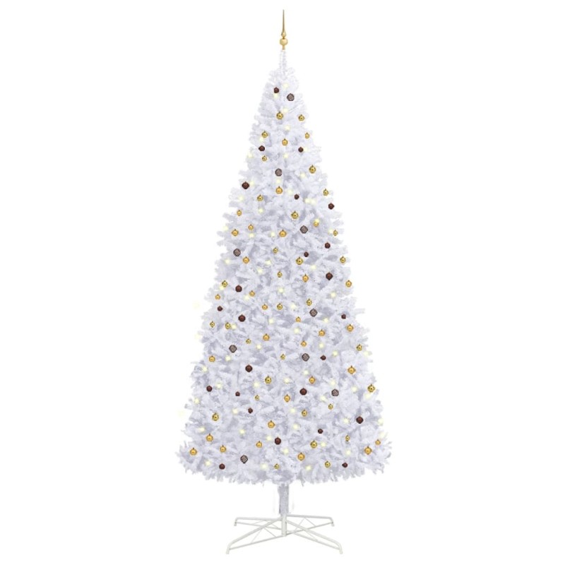 vidaXL Árbol de Navidad preiluminado con luces y bolas blanco 400 cm