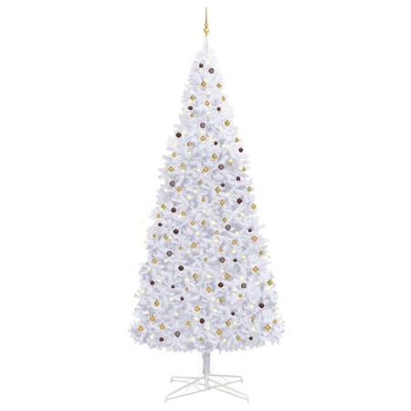 vidaXL Árbol de Navidad preiluminado con luces y bolas blanco 400 cm