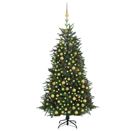 vidaXL Árbol de Navidad artificial con LEDs y bolas PVC verde 210 cm