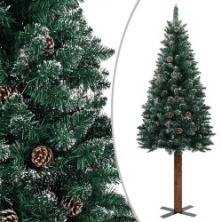 vidaXL Árbol de Navidad delgado madera auténtica y nieve verde 210 cm