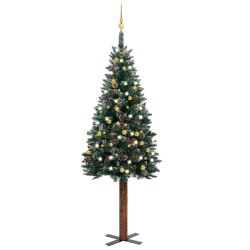 vidaXL Árbol de Navidad delgado con luces y bolas verde 210 cm