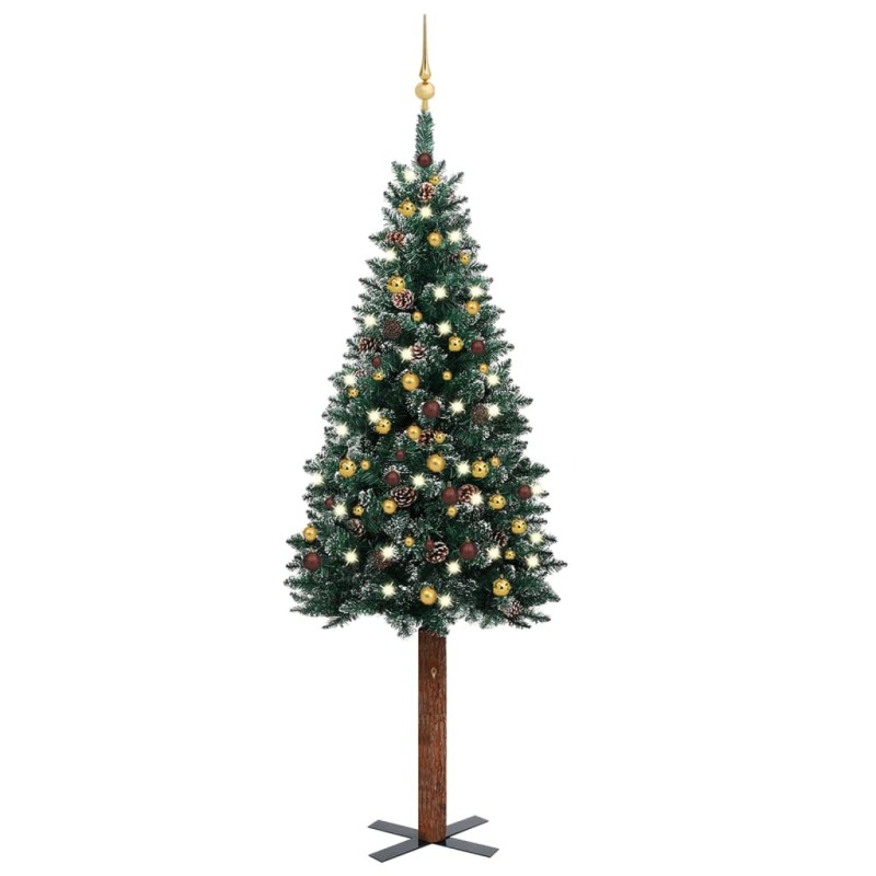 vidaXL Árbol de Navidad delgado con luces y bolas verde 210 cm vidaXL Árbol de Navidad delgado con luces y bolas verde 210 cm