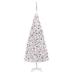 vidaXL Árbol de Navidad preiluminado con luces y bolas blanco 500 cm