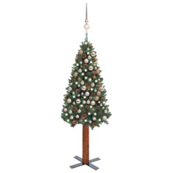 vidaXL Árbol de Navidad delgado con luces y bolas verde 210 cm