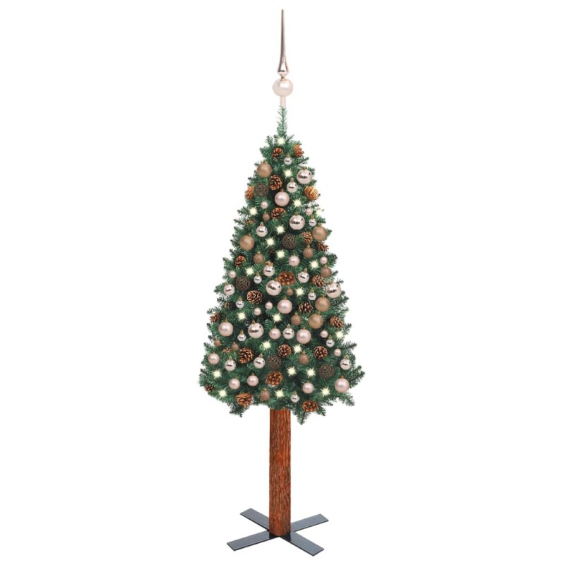 vidaXL Árbol de Navidad delgado con luces y bolas verde 210 cm vidaXL Árbol de Navidad delgado con luces y bolas verde 210 cm