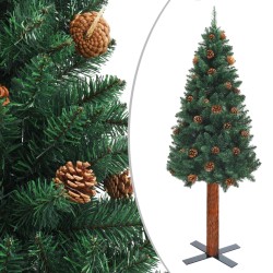 vidaXL Árbol de Navidad delgado con luces y bolas verde 210 cm