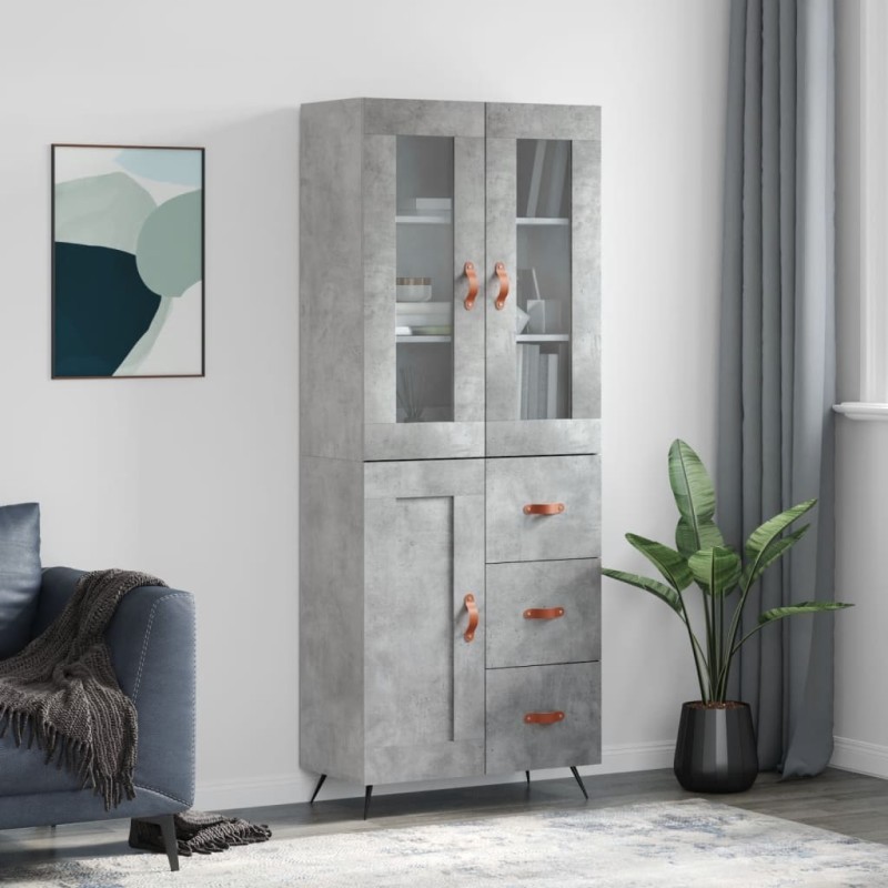 vidaXL Aparador alto madera contrachapada gris hormigón 69,5x34x180 cm vidaXL Aparador alto madera contrachapada gris hormigón 69,5x34x180 cm