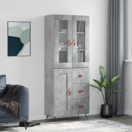 vidaXL Aparador alto madera contrachapada gris hormigón 69,5x34x180 cm