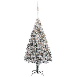 vidaXL Árbol de Navidad preiluminado con luces y bolas verde 210 cm