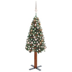vidaXL Árbol de Navidad delgado con luces y bolas verde 150 cm