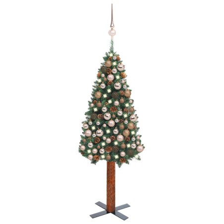 vidaXL Árbol de Navidad delgado con luces y bolas verde 150 cm