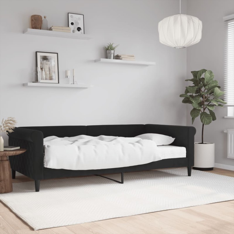vidaXL Sofá cama con colchón terciopelo negro 100x200 cm vidaXL Sofá cama con colchón terciopelo negro 100x200 cm