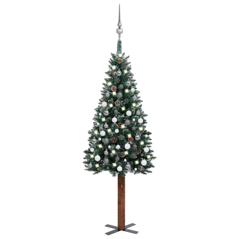 vidaXL Árbol de Navidad delgado con luces y bolas verde 180 cm vidaXL Árbol de Navidad delgado con luces y bolas verde 180 cm
