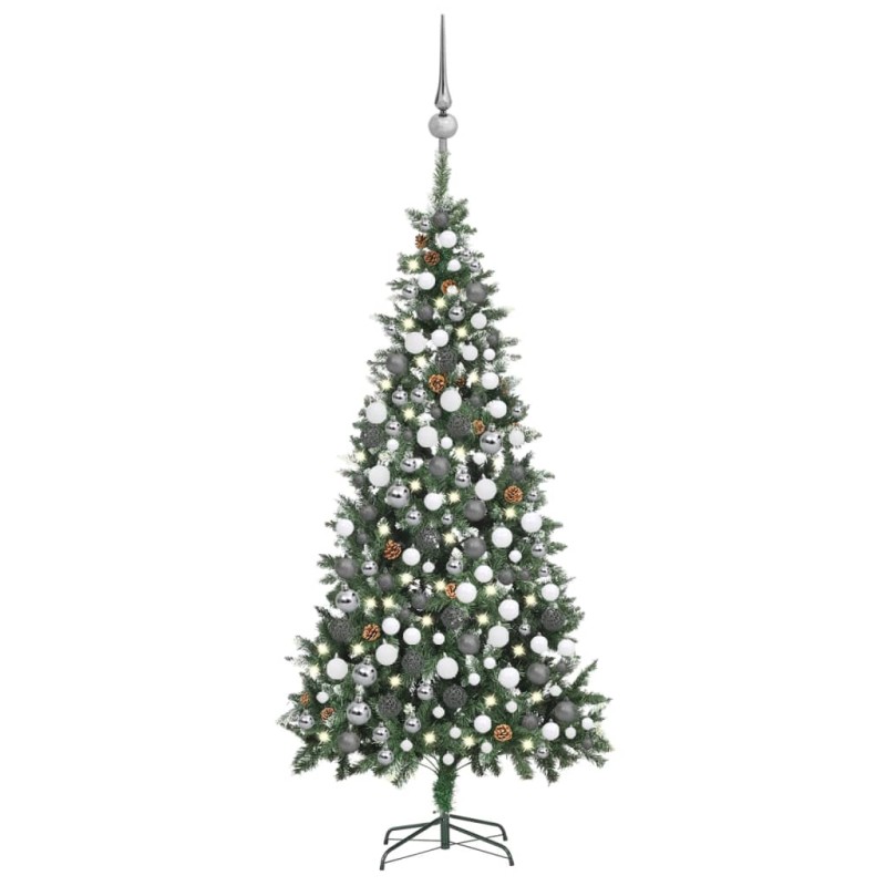 vidaXL Árbol de Navidad helado con luces, bolas y piñas 210 cm vidaXL Árbol de Navidad helado con luces, bolas y piñas 210 cm