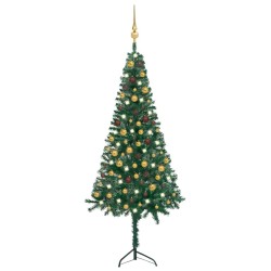 vidaXL Árbol de Navidad artificial de esquina LED y bolas verde 180 cm