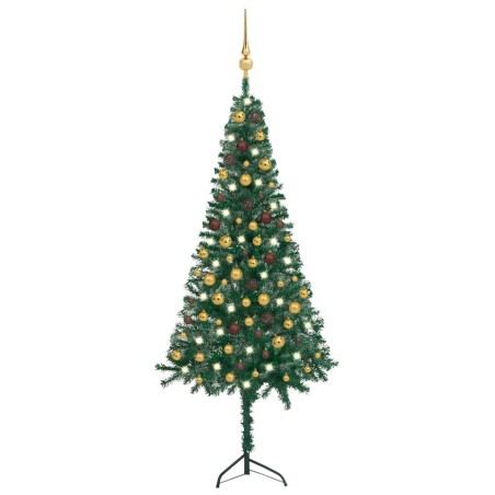 vidaXL Árbol de Navidad artificial de esquina LED y bolas verde 180 cm