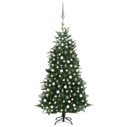 vidaXL Árbol de Navidad artificial con LED y bolas PVC&PE verde 210 cm