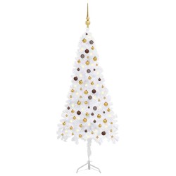 vidaXL Árbol de Navidad de esquina LED y bolas PVC blanco 210 cm