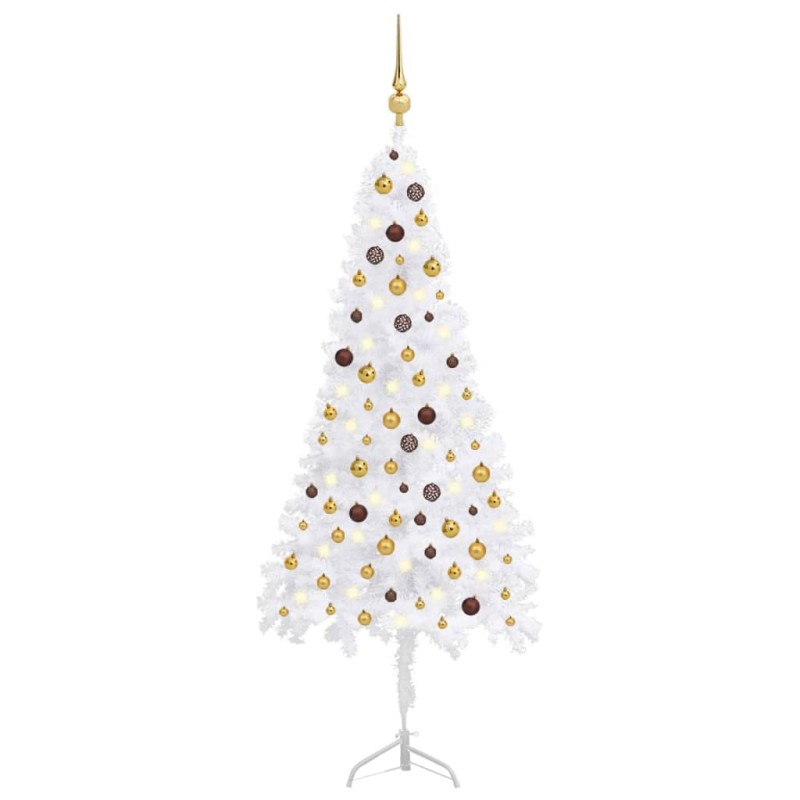 vidaXL Árbol de Navidad de esquina LED y bolas PVC blanco 210 cm vidaXL Árbol de Navidad de esquina LED y bolas PVC blanco 210 cm