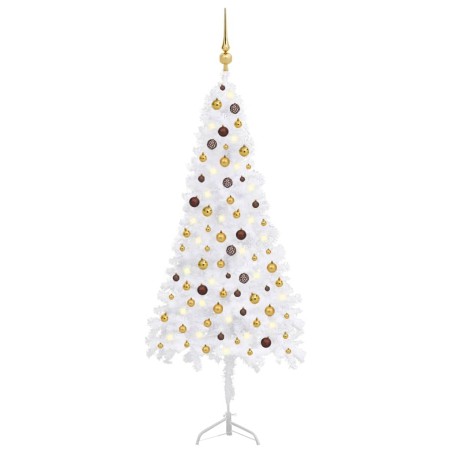 vidaXL Árbol de Navidad de esquina LED y bolas PVC blanco 210 cm