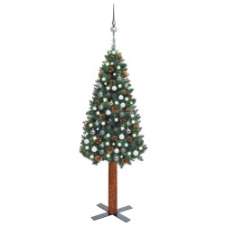 vidaXL Árbol de Navidad delgado con luces y bolas verde 210 cm