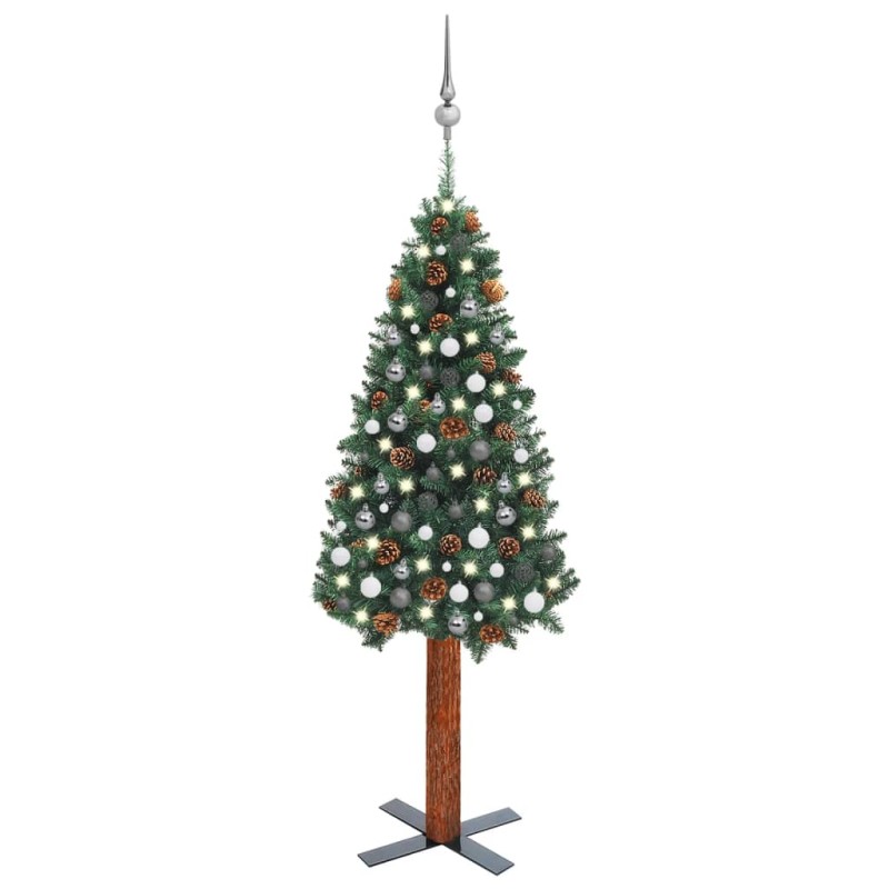 vidaXL Árbol de Navidad delgado con luces y bolas verde 210 cm vidaXL Árbol de Navidad delgado con luces y bolas verde 210 cm