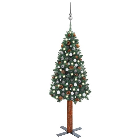 vidaXL Árbol de Navidad delgado con luces y bolas verde 210 cm