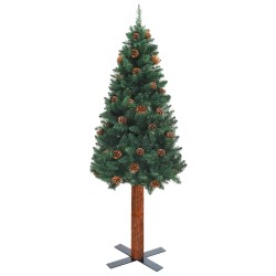 vidaXL Árbol de Navidad delgado con luces y bolas verde 210 cm