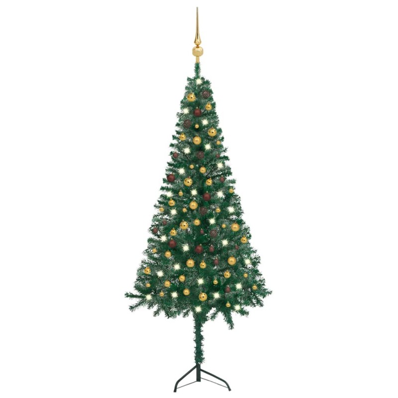 vidaXL Árbol de Navidad artificial de esquina LED y bolas verde 240 cm vidaXL Árbol de Navidad artificial de esquina LED y bolas verde 240 cm