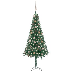 vidaXL Árbol de Navidad artificial de esquina LED y bolas verde 120 cm 