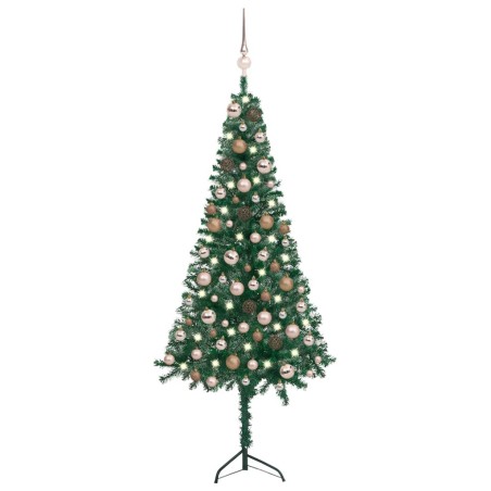 vidaXL Árbol de Navidad artificial de esquina LED y bolas verde 120 cm 