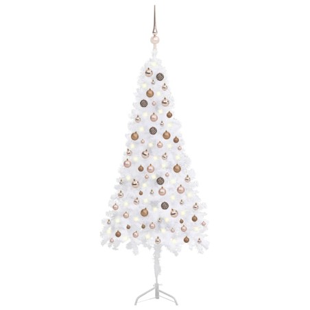 vidaXL Árbol de Navidad de esquina LED y bolas PVC blanco 180 cm 
