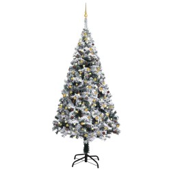 vidaXL Árbol de Navidad preiluminado con luces y bolas verde 240 cm