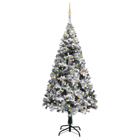 vidaXL Árbol de Navidad preiluminado con luces y bolas verde 240 cm