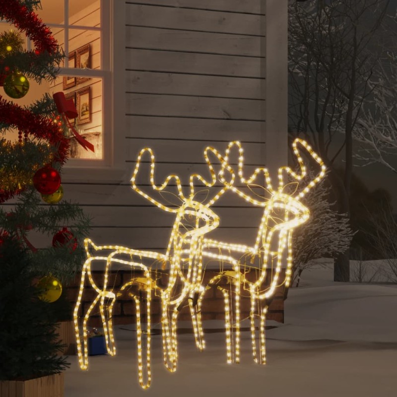 vidaXL Figuras renos Navidad con cabezas móviles 2 uds blanco cálido