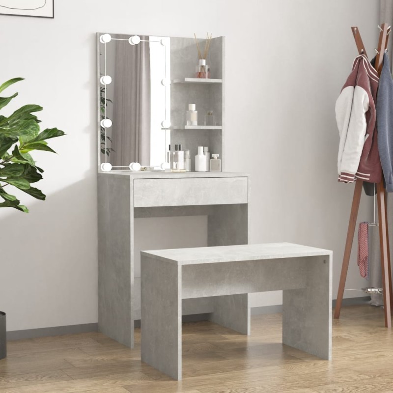 vidaXL Juego de tocador con LED madera contrachapada gris hormigón vidaXL Juego de tocador con LED madera contrachapada gris hormigón
