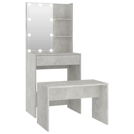 vidaXL Juego de tocador con LED madera contrachapada gris hormigón