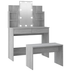 vidaXL Juego de tocador con LED madera contrachapada gris Sonoma