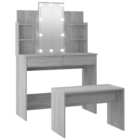 vidaXL Juego de tocador con LED madera contrachapada gris Sonoma