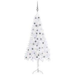 vidaXL Árbol de Navidad de esquina LED y bolas PVC blanco 240 cm