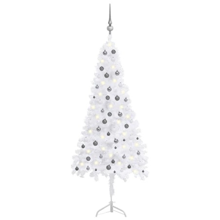 vidaXL Árbol de Navidad de esquina LED y bolas PVC blanco 240 cm