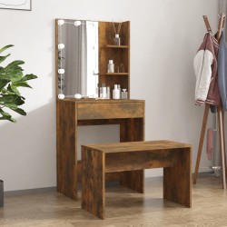 vidaXL Juego de tocador con LED madera contrachapada roble ahumado