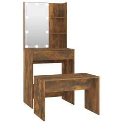 vidaXL Juego de tocador con LED madera contrachapada roble ahumado