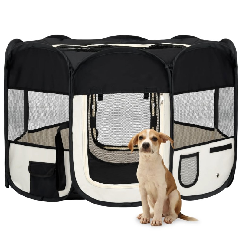 vidaXL Parque de perros plegable y bolsa transporte negro 110x110x58cm vidaXL Parque de perros plegable y bolsa transporte negro 110x110x58cm
