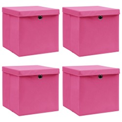 vidaXL Cajas de almacenaje con tapas 4 uds tela rosa 32x32x32 cm