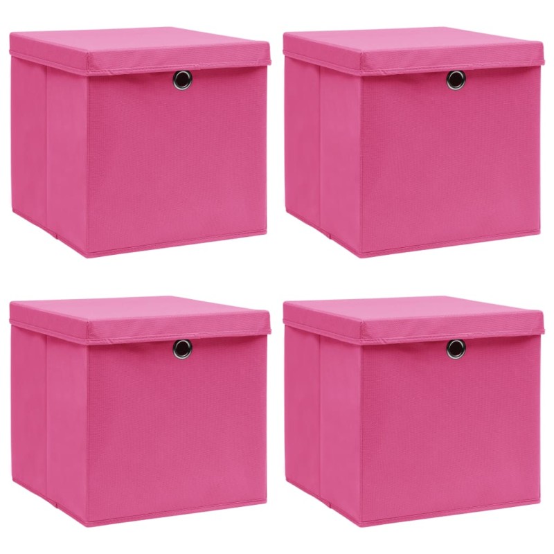 vidaXL Cajas de almacenaje con tapas 4 uds tela rosa 32x32x32 cm vidaXL Cajas de almacenaje con tapas 4 uds tela rosa 32x32x32 cm